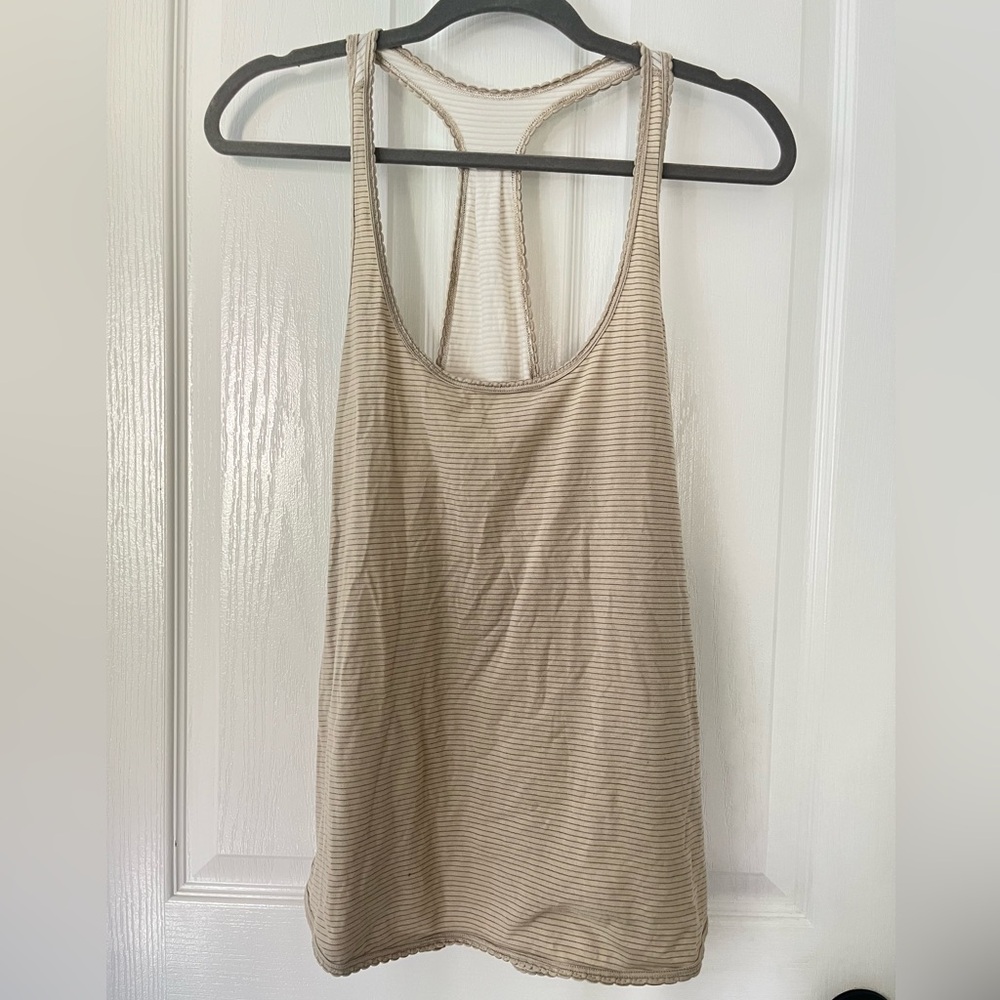 Lululemon Striped Beige Tan Scoop Neck Tank Top